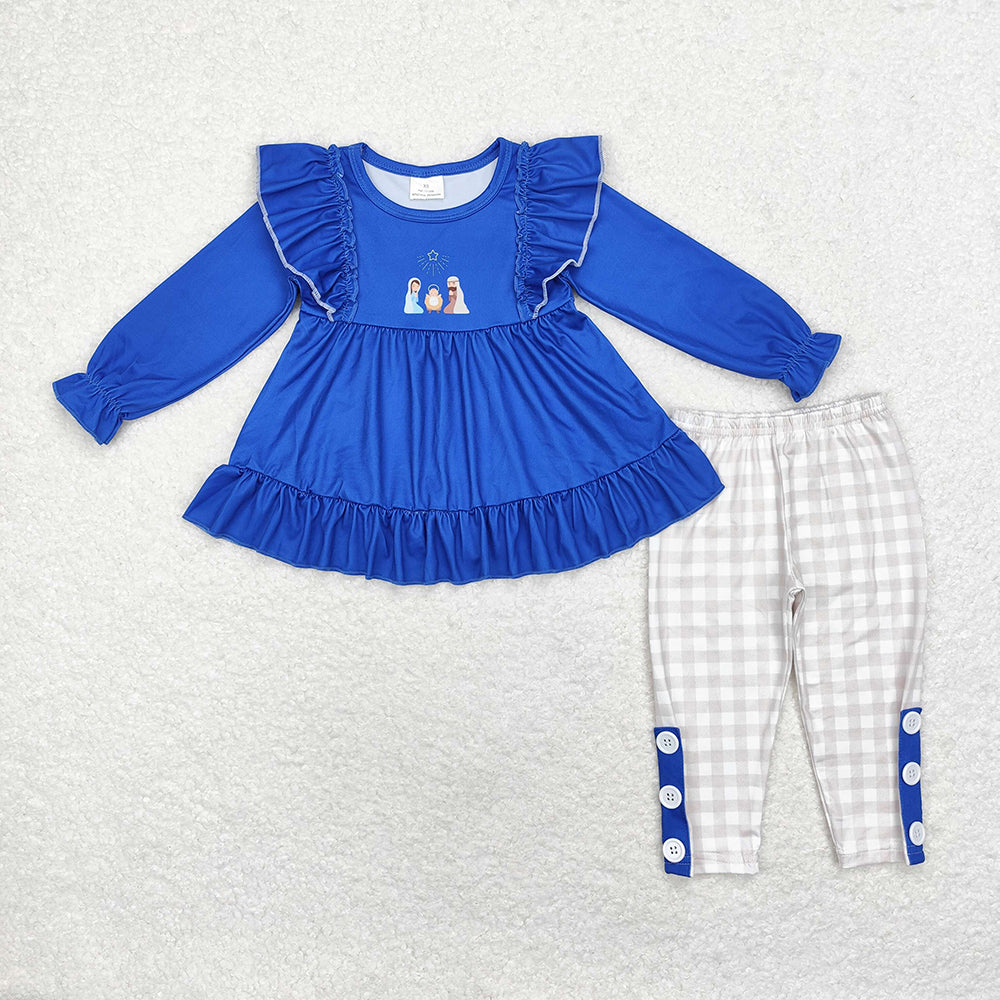 Sibling Girls Baby Boys Blue Christmas Nativity Rompers Clothes Sets