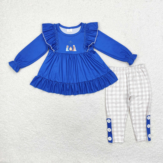 Baby Girls Blue Christmas Nativity Tunic Top Legging Clothes Sets