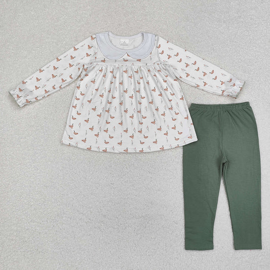 Baby Girls Fall Ducks Tunic Top Green Legging Clothes Sets