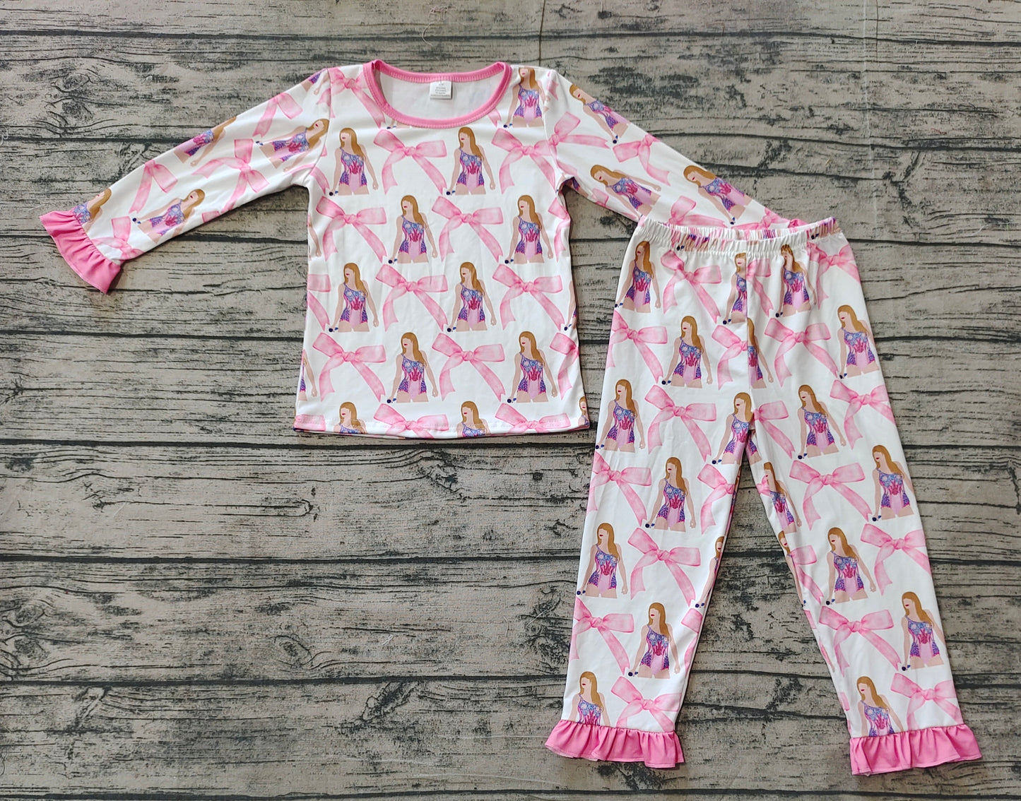 Baby Girls Bows Singer Pink Bamboo Pajamas Clothes Sets