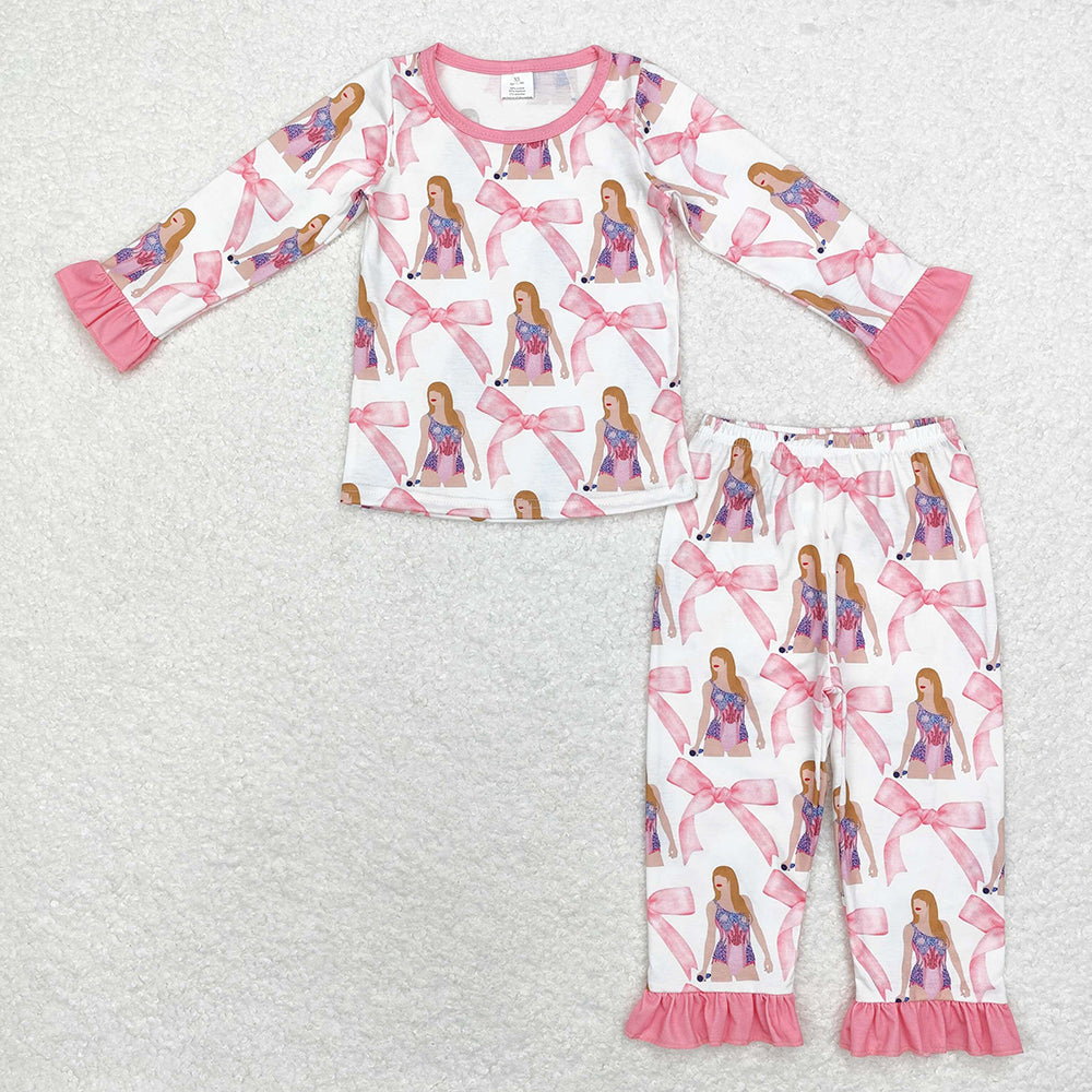 Baby Girls Bows Singer Pink Bamboo Pajamas Clothes Sets