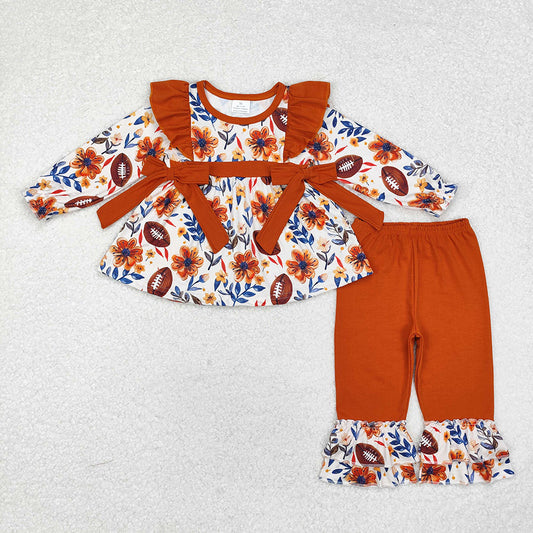 Baby Girls Fall Football Flowers Tunic Ruffle Pants Clothes Sets