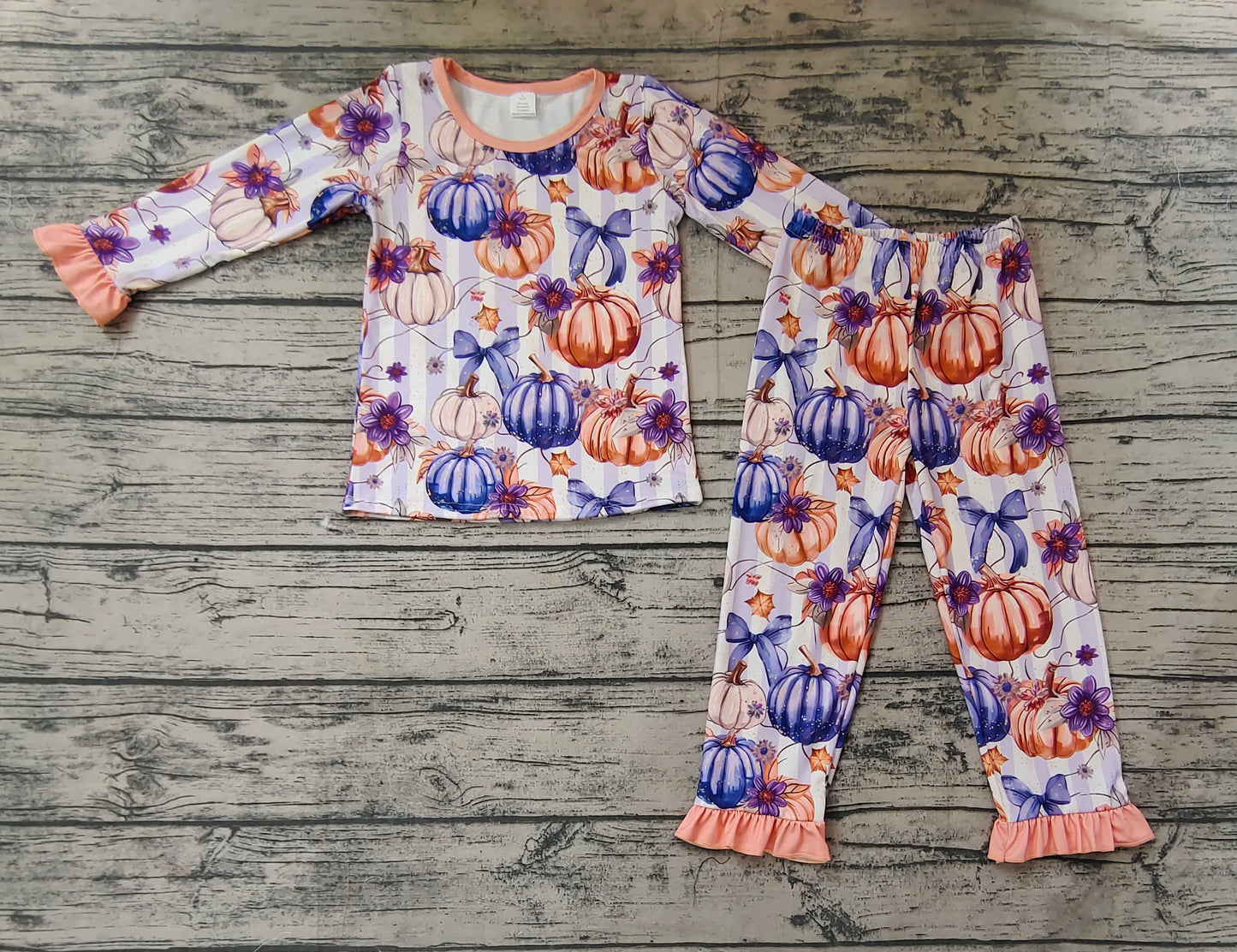 Baby Girls Purple Pumpkin Bows Bamboo Pajamas Clothes Sets