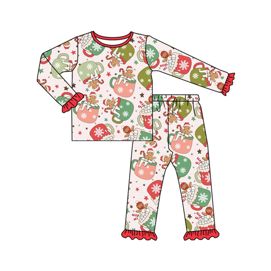 Baby Girls Christmas Cups Gingerbread Top Pants Pajamas Clothes Sets Preorder