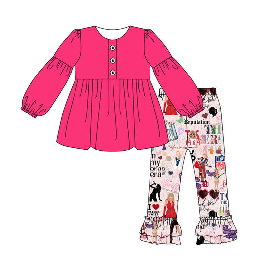 Baby Girls Pink Tunic Top Singer Ruffle Pants Clothes Sets Preorder