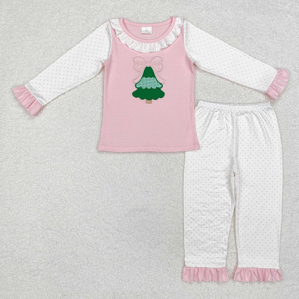 Baby Girls Christmas Tree Bow Shirt Pants Pajamas Clothes Sets