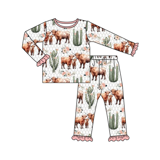 Baby Girls Western Cows Cactus Shirt Pants Pajamas Clothes Sets Preorder