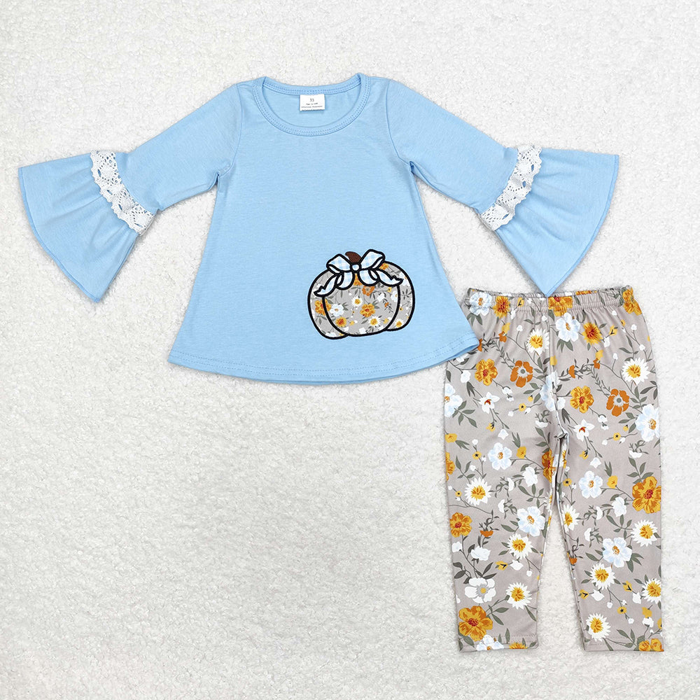 Baby Girls Blue Pumpkin Tunic Floral Legging Outfits Clothes Sets