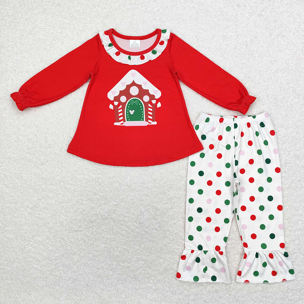 Baby Girls Christmas House Red Tunic Dots Pants Clothes Sets