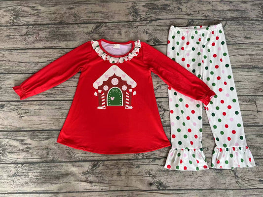 Baby Girls Christmas House Red Tunic Dots Pants Clothes Sets