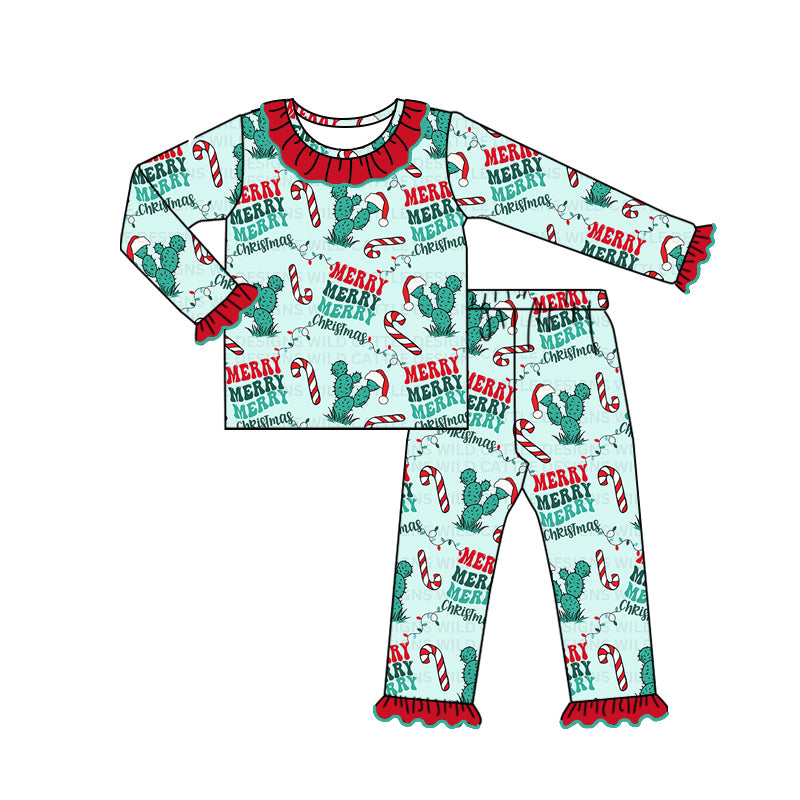 Baby Girls Merry Christmas Cactus Shirt Pants Pajamas Clothes Sets Preorder