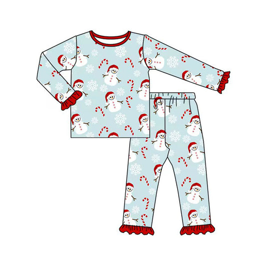 Baby Girls Christmas Blue Snowman Shirt Pants Pajamas Clothes Sets Preorder