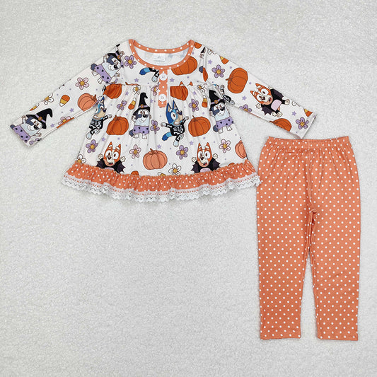 Baby Girls  Halloween Dog Pumpkin Flowers Tunic Legging Clothes Sets