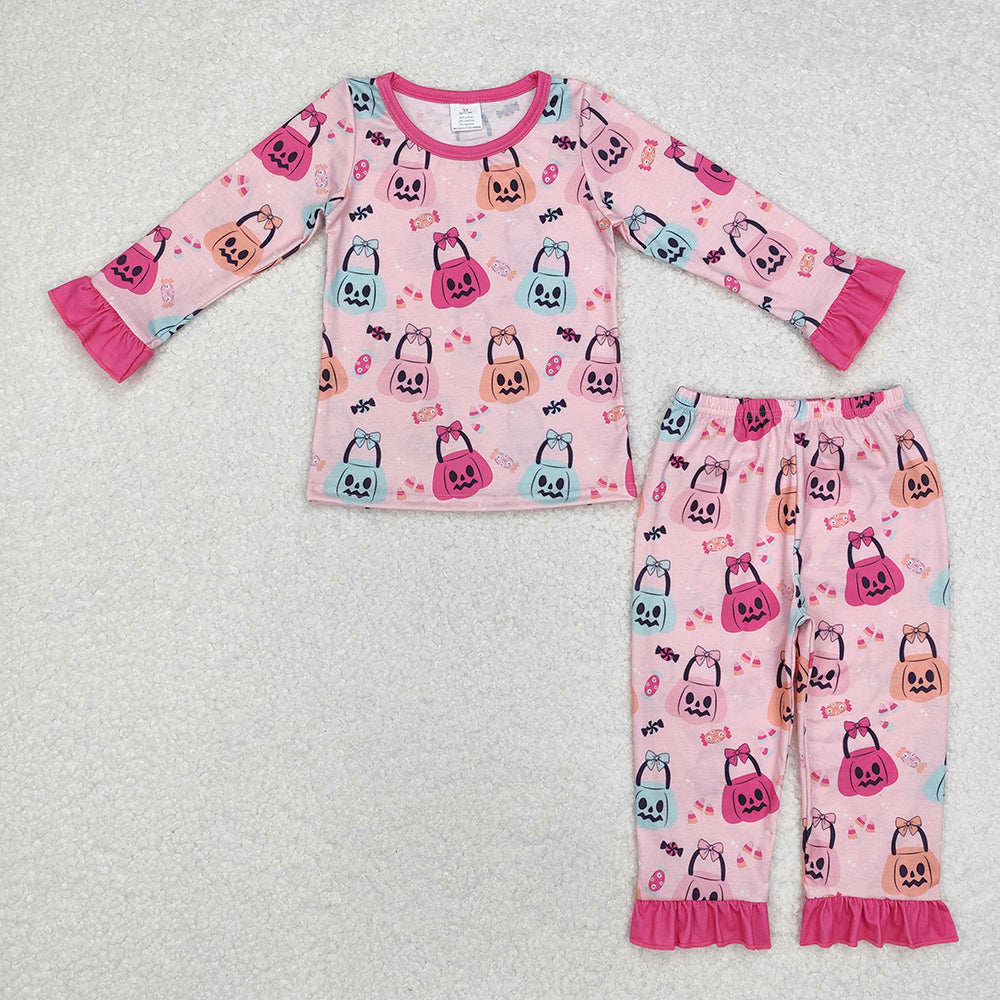 Baby Girls Pink Halloween Pumpkins Bamboo Pajamas Clothes Sets