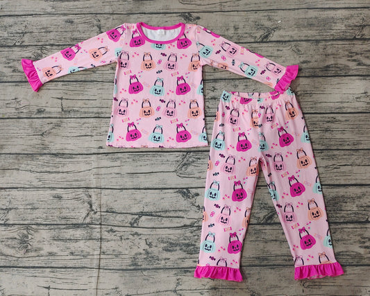 Baby Girls Pink Halloween Pumpkins Bamboo Pajamas Clothes Sets