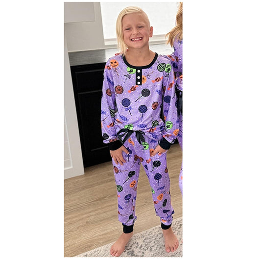 Girls Baby Halloween Cnady Purple Tops Pants Pajamas Clothes Sets Preorder