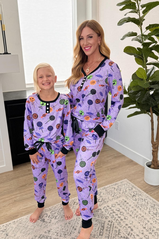 Adult Women Halloween Cnady Purple Tops Pants Pajamas Preorder