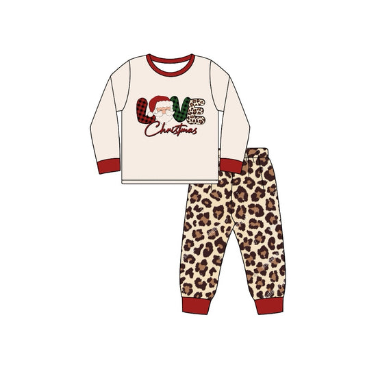 Baby Girls Love Christmas Tops Leopard Pants Pajamas Clothes Sets Preorder