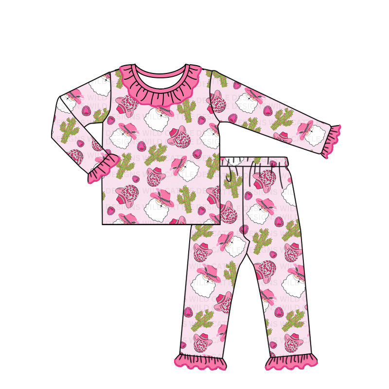 Baby Girls Christmas Santa Cactus Western Top Pants Pajamas Clothes Sets Preorder