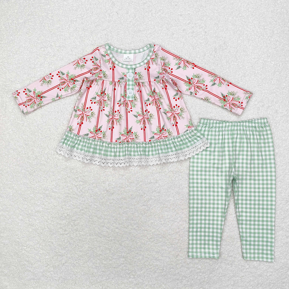 Bailey Boys Girls Green Santa Claus Tunic Top with Red Leggings