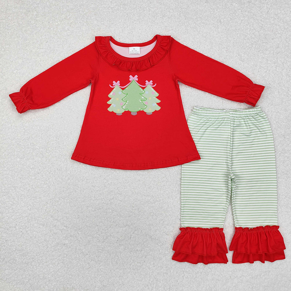 Sibling Kids Boys Girls Red Christmas Tree Rompers Clothing Sets