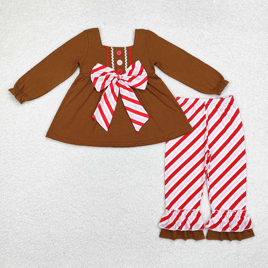 Baby Girls Brown Gingerbread Bow Tunic Ruffle Pants Clothes Sets