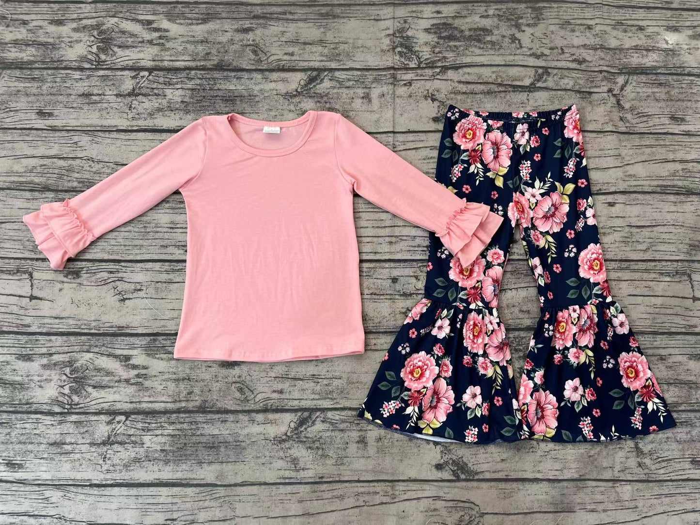 Baby Girls Pink Top Flowers Bell Pants Clothes Sets