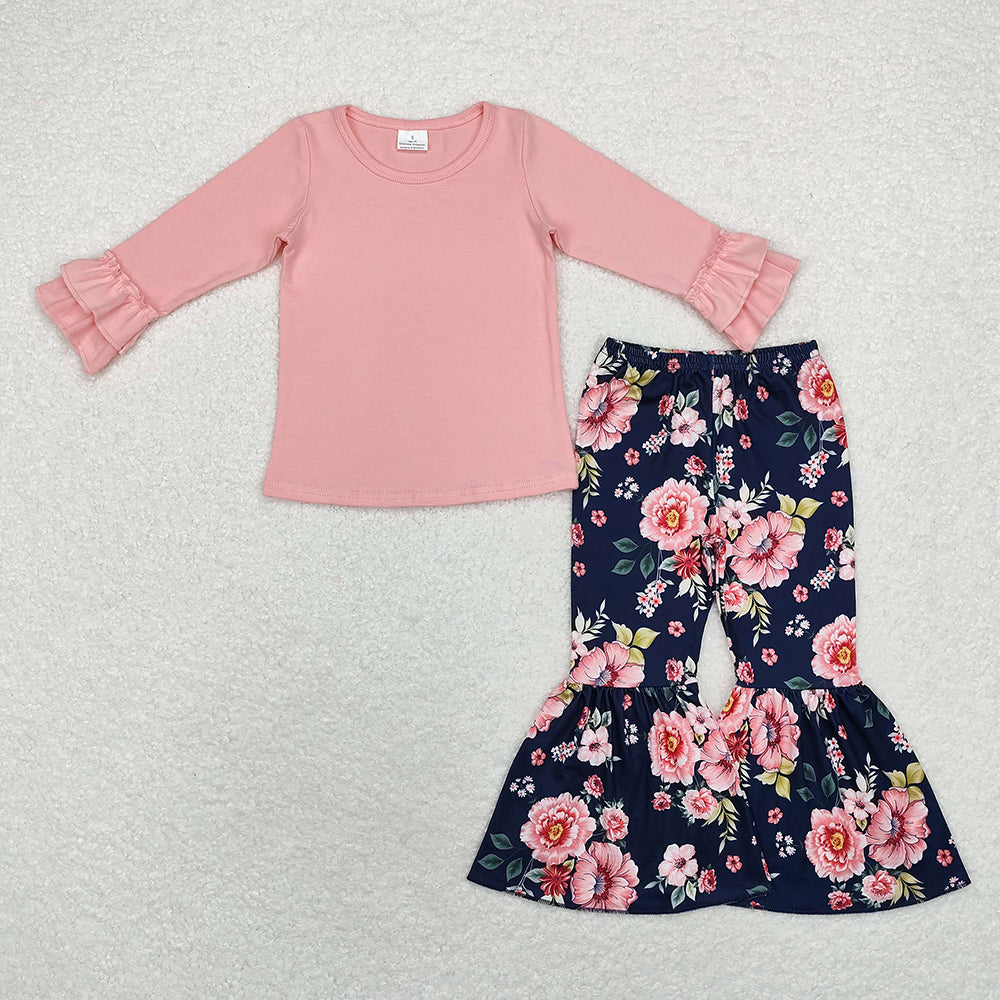 Baby Girls Pink Top Flowers Bell Pants Clothes Sets