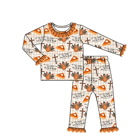 Baby Girls Thanksgiving Turkey Cross Top Pants Pajamas Clothes Sets Preorder