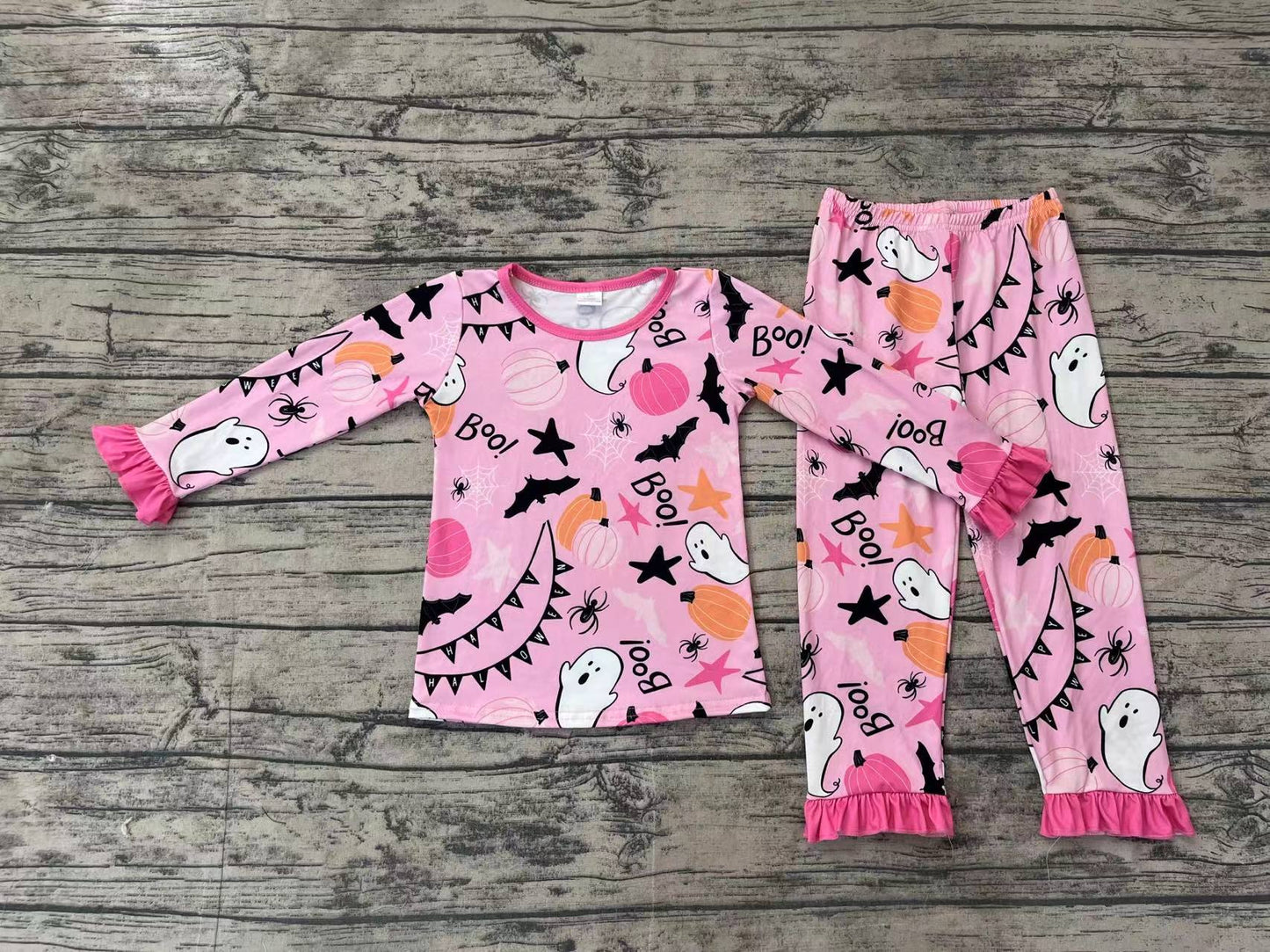 Baby Girls Pink Ghost Pumpkin Halloween Pajamas Clothes Sets