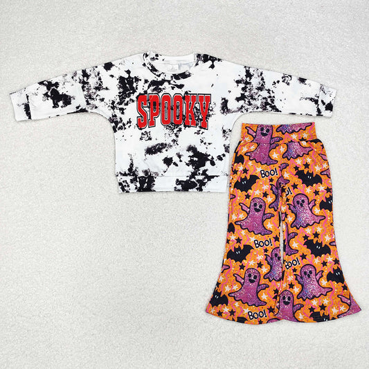 Baby Girls Halloween Tie Dye Spooky Top Bell Pants Clothes Sets