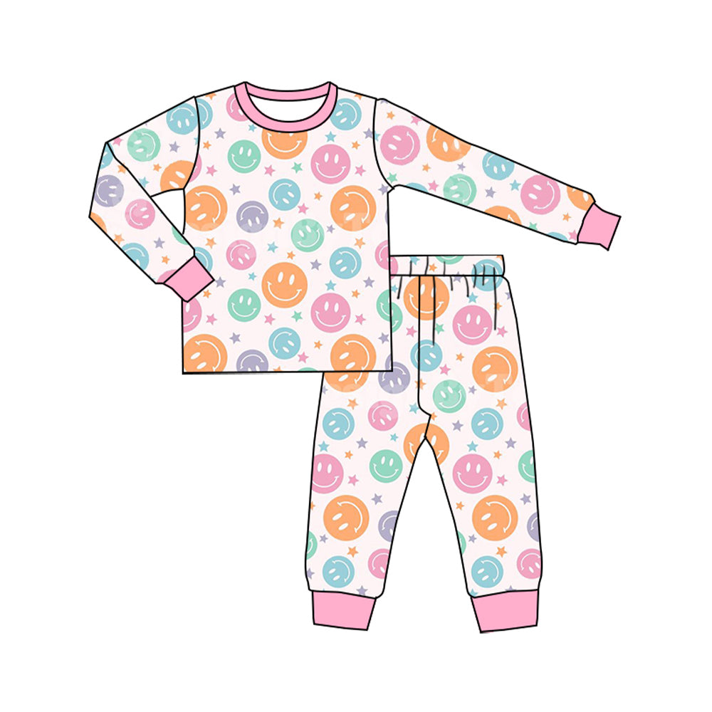 Baby Girls Colorful Smiles Stars Top Pants Pajamas Clothes Sets Preorder