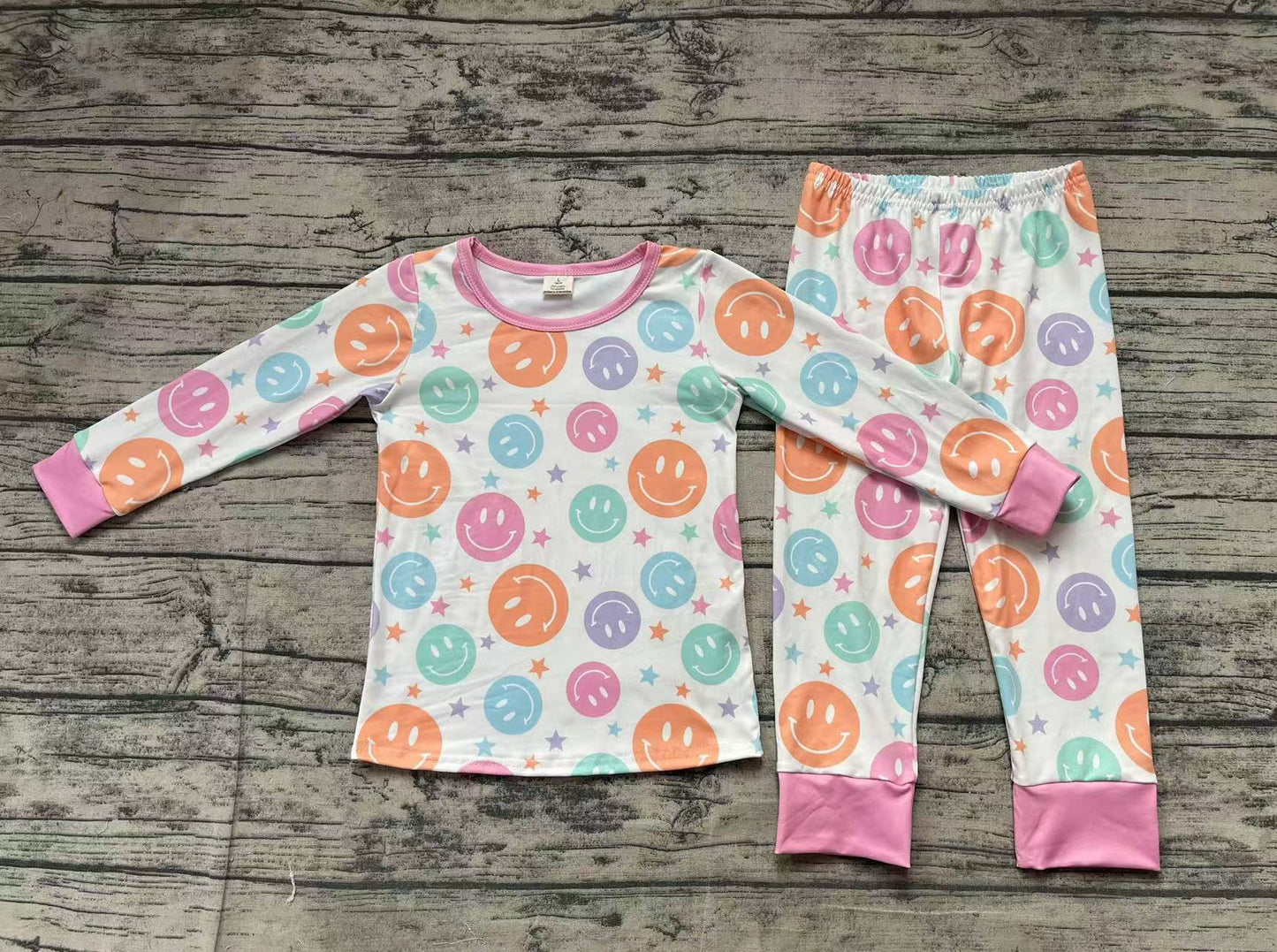 Baby Girls Colorful Smiles Stars Bamboo Pajamas Clothes Sets