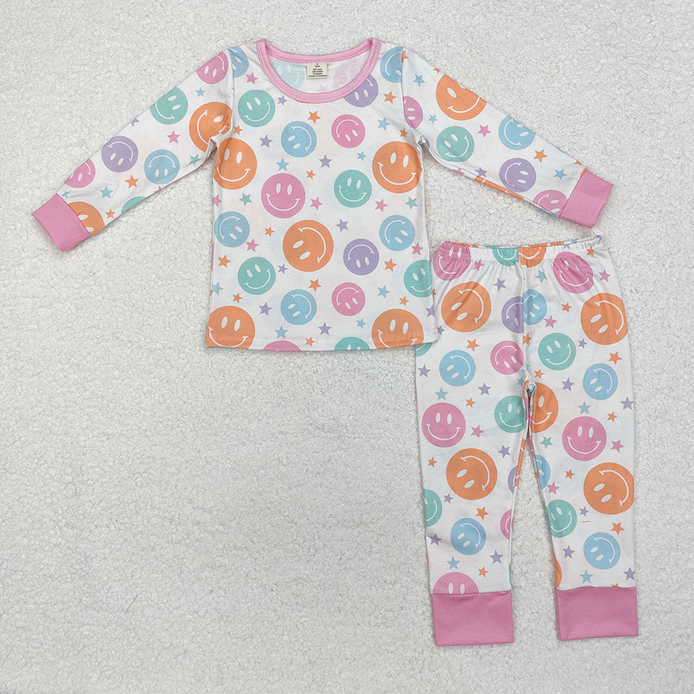 Baby Girls Colorful Smiles Stars Bamboo Pajamas Clothes Sets