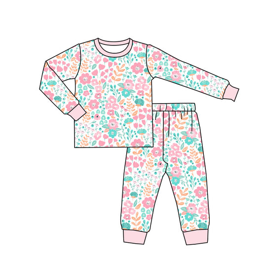 Baby Girls Pink Blue Small Flowers Top Pants Pajamas Clothes Sets Preorder