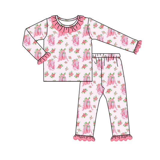 Baby Girls Pink Ballet Shoes Top Floral Pants Pajamas Clothes Sets Preorder