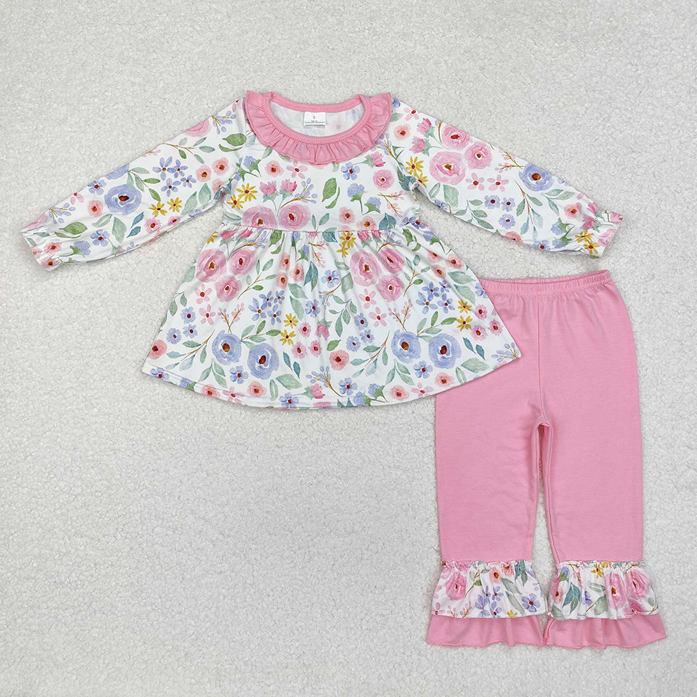 Baby Girls Pink Lavender Flowers Tunic Pants Clothes Sets