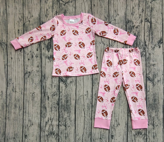 Baby Girls Pink Football Bows Shirt Pants Pajamas Clothes Sets