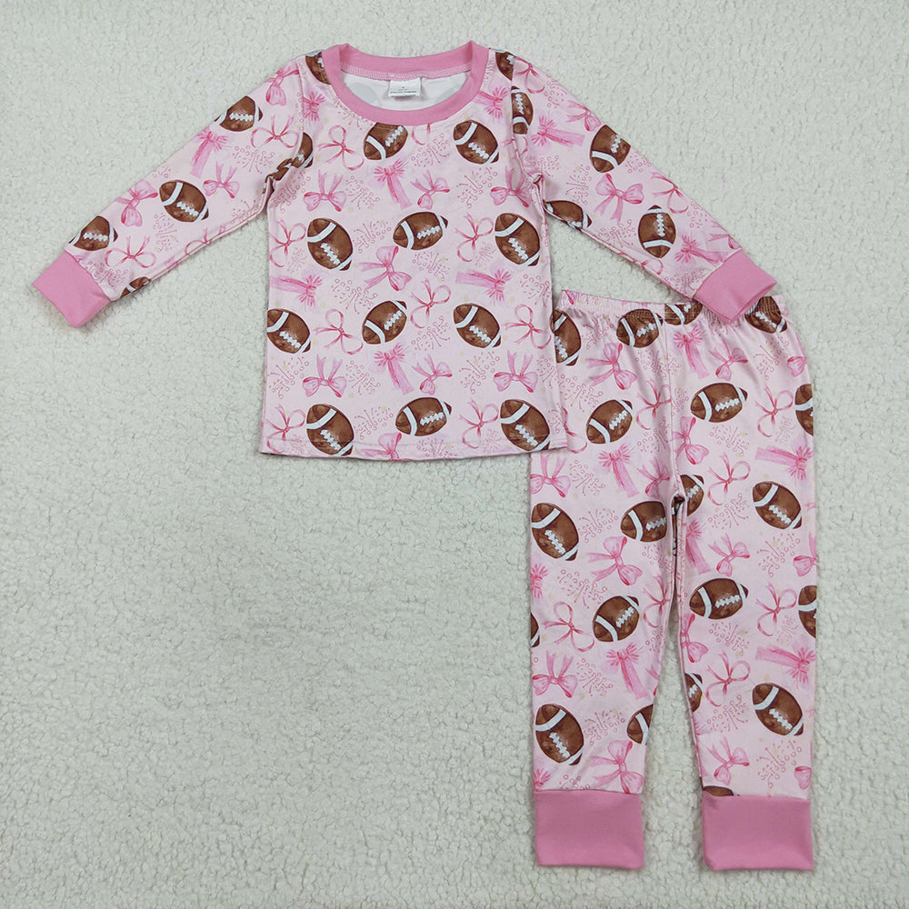 Baby Girls Pink Football Bows Shirt Pants Pajamas Clothes Sets
