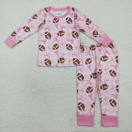 Baby Girls Pink Football Bows Shirt Pants Pajamas Clothes Sets
