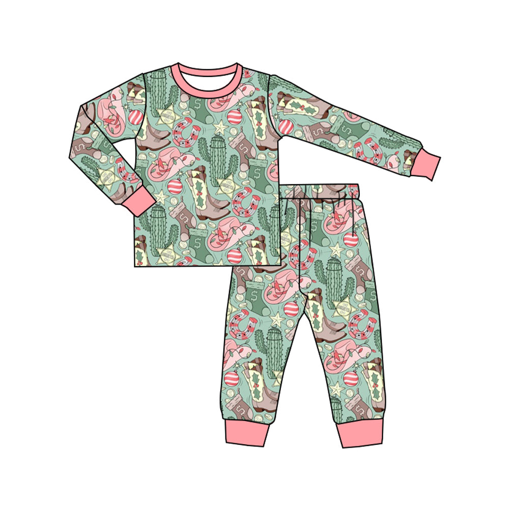 Baby Girls Western Boots Cactus Shirt Pants Pajamas Clothes Sets Preorder