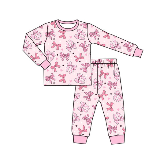 Baby Girls Pink Dots Bows Shirt Pants Pajamas Clothes Sets Preorder