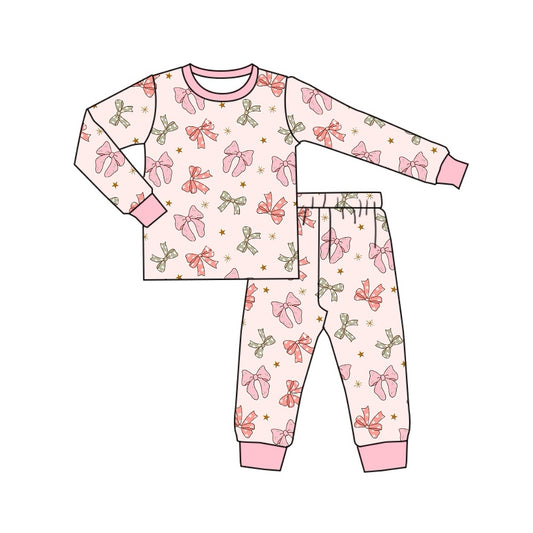 Baby Girls Christmas Pink Bows Shirt Pants Pajamas Clothes Sets Preorder