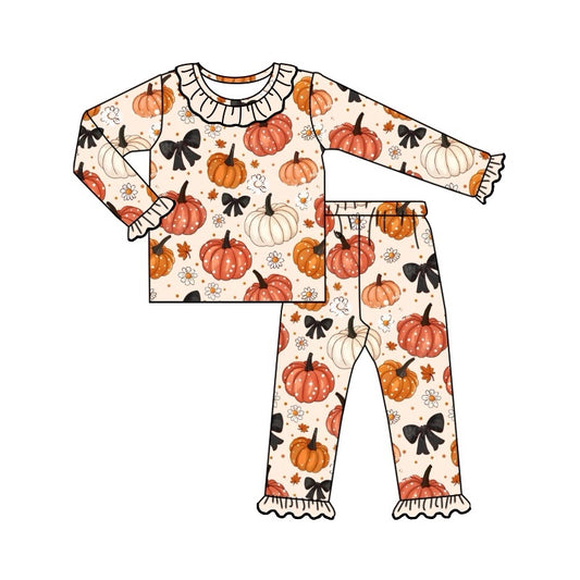 Baby Girls Fall Bows Pumpkins Shirt Pants Pajamas Clothes Sets Preorder