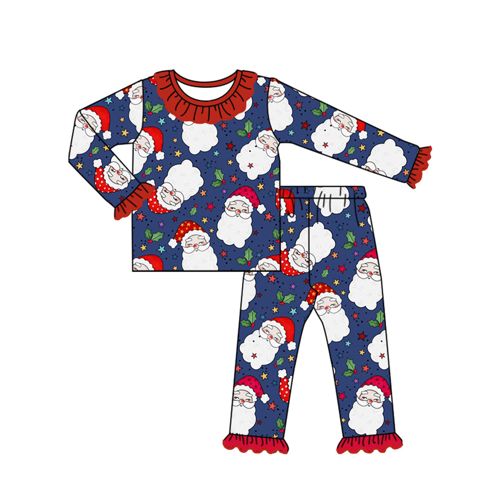 Baby Girls Christmas Blue Santas Shirt Pants Pajamas Clothes Sets Preorder