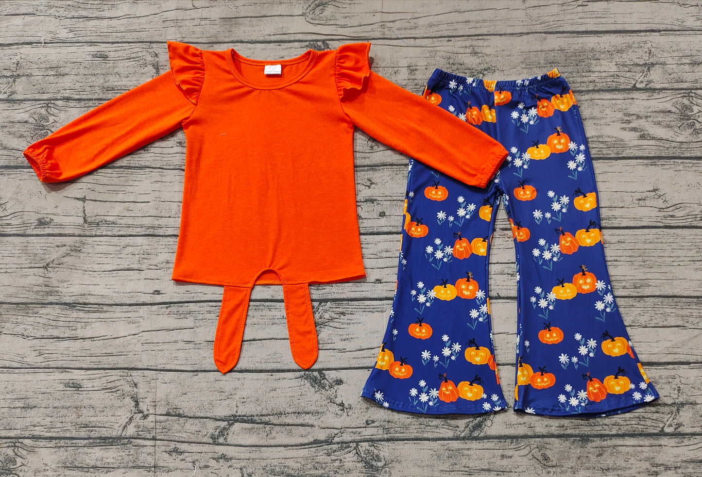 Baby Girls Halloween Orange Top Pumpkins Flowers Bell Pants Outfits Sets