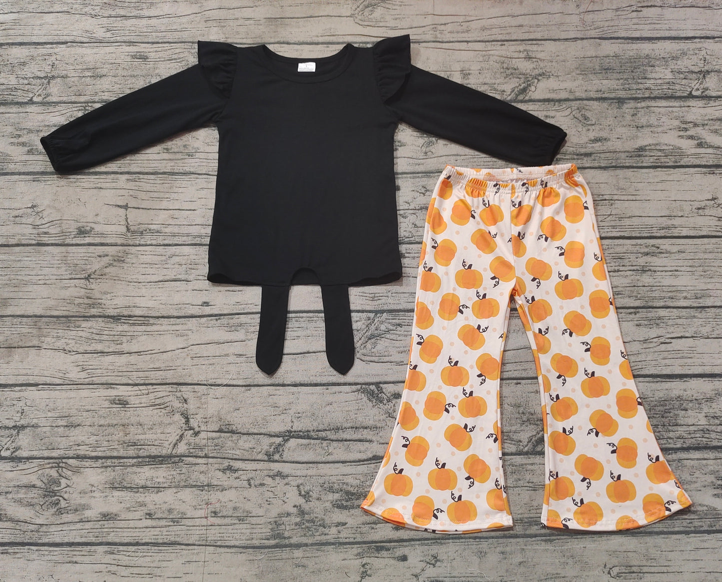 Baby Girls Halloween Black Top Pumpkins Bell Pants Outfits Sets