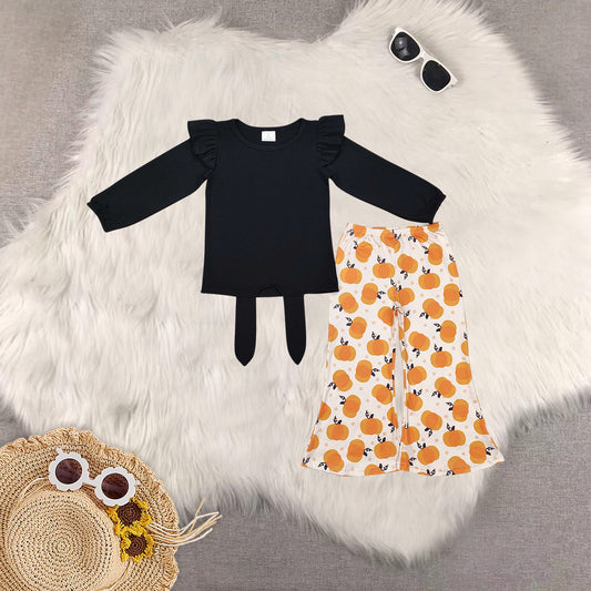 Sibling Baby Girls Black Long Sleeves Shirts Top Bell Bottom Pant Fall Clothes sets