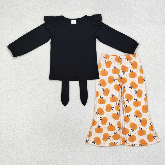 Baby Girls Halloween Black Top Pumpkins Bell Pants Outfits Sets