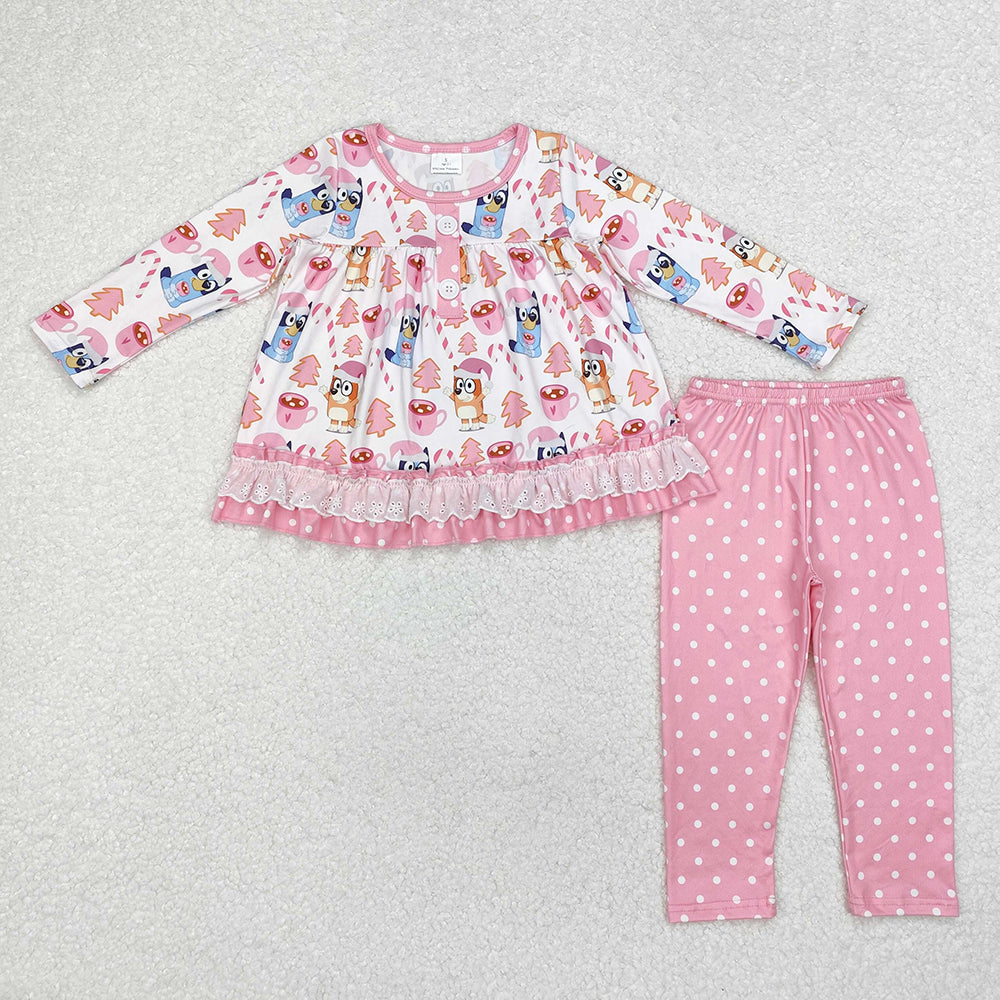 Baby Girls Christmas Dog Ruffle Top Legging Outfits Sets